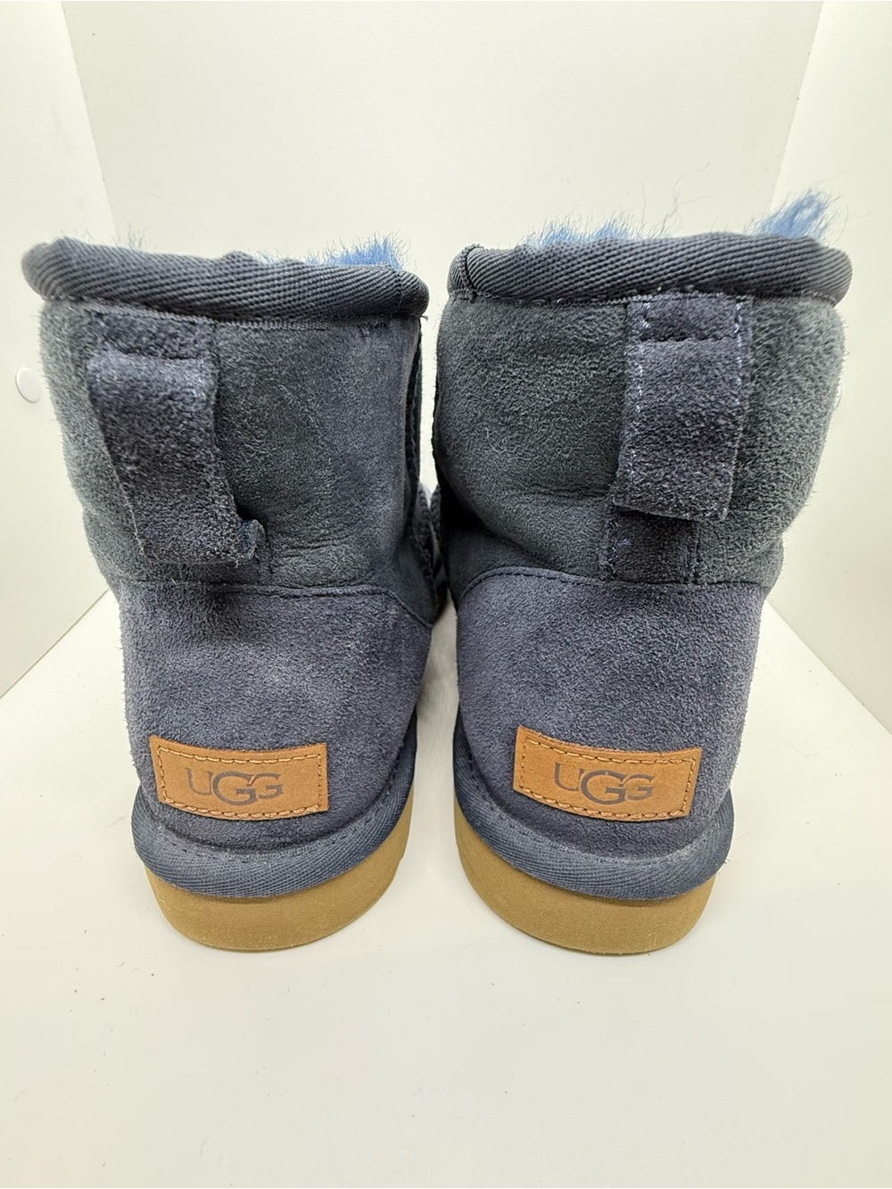 UGG Classic Short Boot - Navy Blue Suede with Chestnut Heel Patch